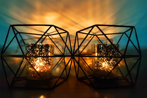 Teelichthalter, Geometrischer Kerzenhalter Metall Schwarz 2er Set, mit Zwei Sternenkerzenbechern aus Glas, Teelichter Tischdeko für Wohnzimmer, Schlafzimmer, Hochzeit, Einweihungsparty, Party … Teelichthalter, Geometrischer Kerzenhalter Metall Schwarz 2er Set, mit Zwei Sternenkerzenbechern aus Glas, Teelichter Tischdeko für Wohnzimmer, Schlafzimmer, Hochzeit, Einweihungsparty, Party …