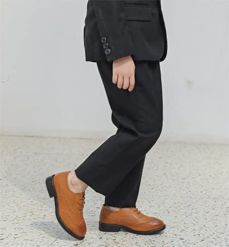 Kkdom Boy's Classic Wingtip Lace Up Oxfords Dress Shoes Yellow #TOP1