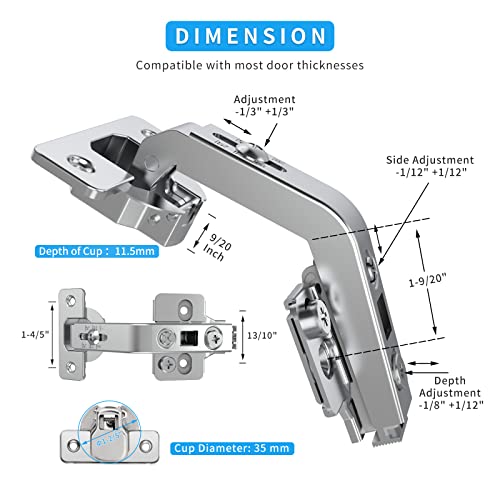2 Pack 135° Lazy Susan Hinge, Adjustable Three-Dimensional Hinge Base,3D Adjustment Full Overlay Concealed For Corner Kitchen Cabinet Replacement Hardware, Cupboard Folded, Folden Door #TOP2