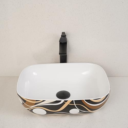 Image of LUXART Ceramic Table Top Vessel Sink | 13 x 18 x 5 IN Wash Basin Over Counter Top Wash Basin | Brown Wave Tabletop Bathroom Kitchen Sink For Bathroom & Living Room