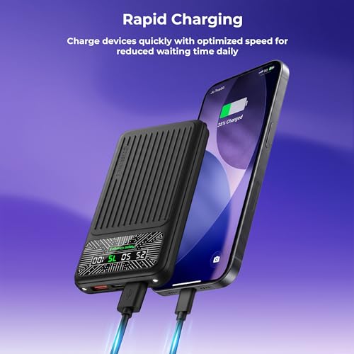 Image of Zebronics EnergiPod 10R4 Power Bank, 10000mAh, 22.5W Rapid Charging, PD 3.0 Type-C Output, Dual USB Output, LED Percentage Display, Torch Light, Multiple Protection, Mobile /Tablet Compatible