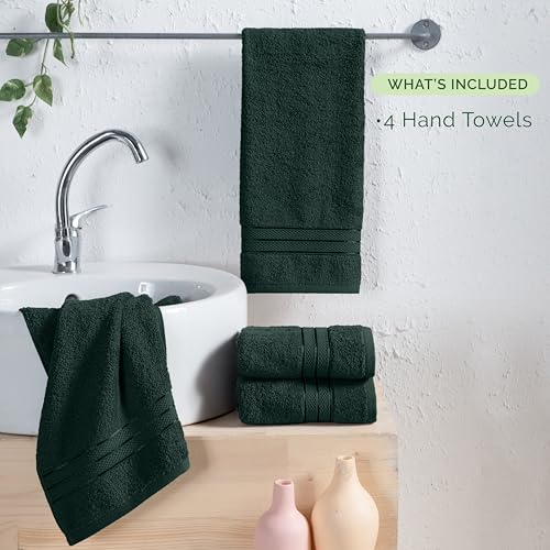 Image of Elegant Comfort Three Line Popcorn Towel Set for Bathroom 16 x 28 inches, Premium Hotel Quality 4-Pack Hand Towels, 100% Turkish Cotton, Soft and Durable, Quick Dry and Highly Absorbent, Forest Green