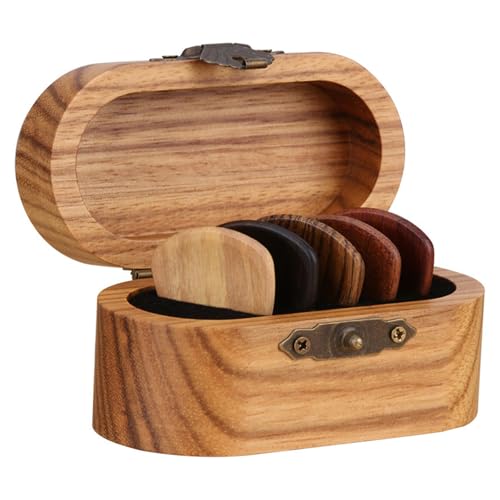 Médiator de guitare en bois noble et sa boîte de rangement sculptée en bois massif