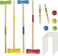 Holz Krocket Set Spiel Crocket für 4 Spieler Kinder Erwachsene Außenbereich Krocketspiel Spielspaß für Jungen Mädchen ab 3 Jahren (Verschiedene)
