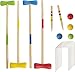 WOODENFUN Holz Krocket Set Spiel Crocket für 4 Spieler Kinder Erwachsene Außenbereich Krocketspiel Spielspaß für Jungen Mädchen ab 3 Jahren (Verschiedene)