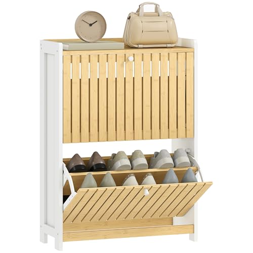 HOMCOM Zapatero Estrecho con 2 Puertas de Bambú...