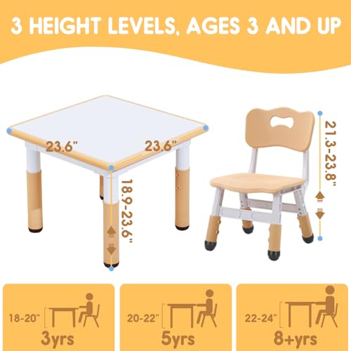 image for JIAOQIU Kids Table & Chair Set with Adjustable Toddler-Safe Non-Slip L