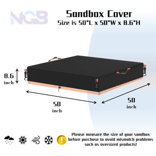 Image of Sandbox Cover, Waterproof Square Sandbox Cover for Sand Prevention, Equipped with Handle, Hook, Bottom Pull Rope Suitable for Children's Outdoor Large Sandbox Cover (Black, 50 inch Lx50 inch Wx8 inch H)