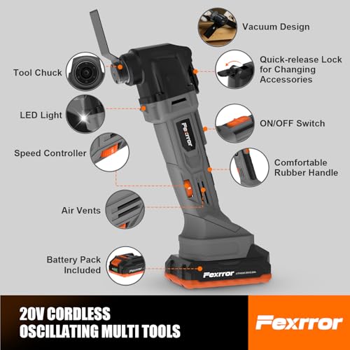 Fexrror Cordless Oscillating Multi Tools, 20V Oscillating Tools with 2000mAh Battery, 6 Variable Speeds, 8000-19000 RPM, Blade Quick-Change, 3.2° Oscillation Angle for Cutting, Sanding, Polishing 3 Fexrror Cordless Oscillating Multi Tools, 20V Oscillating Tools with 2000mAh Battery, 6 Variable Speeds, 8000-19000 RPM, Blade Quick-Change, 3.2° Oscillation Angle for Cutting, Sanding, Polishing - Image 3