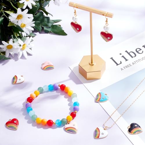 SUNNYCLUE 30Pcs 5 Colors Rainbow Heart Charm Rainbow Love Charms Heart Rainbow Charms Metal Alloy Rhinestone Golden Love Gay Pride Rainbow Strip Sweet Charms Bulk for jewellery Making Charms Earring - Image 4