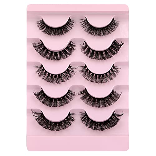 JIMIRE D Curl Eyelashes Russian Strip Lashes 5 Styles Mixed Wispy Fluffy Volume Cat-Eye False Eyelashes Handmade Reusable Crossed Lashes Multipack