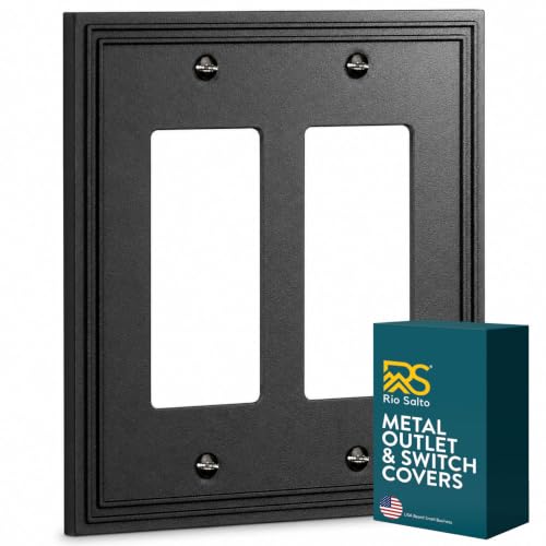 Rio Salto Black 2 Light Switch Cover Plate Double Rocker Decorator Paddle GFCI Metal Decorative Black Modern Wall Plates Wall Plate Cover — Imperial Collection, Midsize, 5.00" X 5.00"