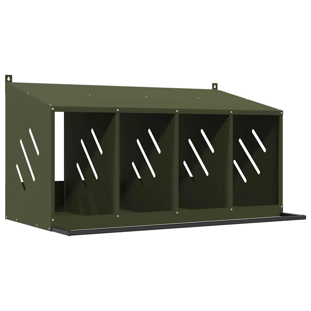 Gniazdo dla kurcząt 4 metalowe przegrody oliwkowo-zielone 106,5 x 64 x 59,5