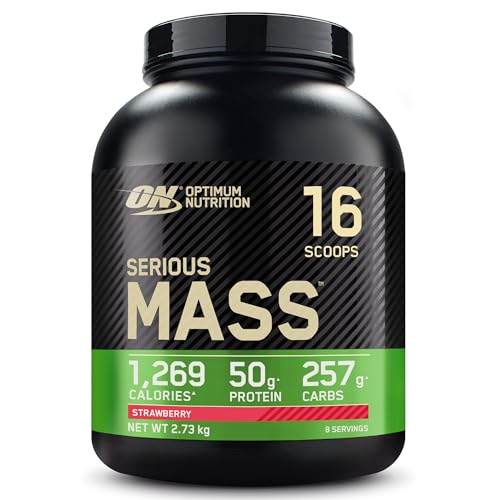 Optimum Nutrition Serious Mass Protein Powder High Calorie Mass Gainer with Vitamins, Creatine and Glutamine, Strawberry, 8 Servings, 2.73 kg, Packaging May Vary