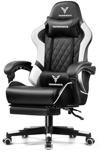 Gaming Chair Ergonomic Computer Chair with Footrest and Lumbar Support, Height Adjustable High Back Leather Office Chair, 360° Swivel with Linked Armrest, for Adult and Teen