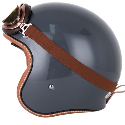 WZGGTEAM Open Face Motorbike Helmet, Retro Motorcycle Half Helmet with Goggles, ECE22.05 Approved, Motorbike Open Face Crash Jet Helmet for Men Women