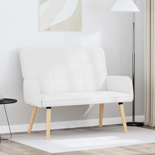 Sofá de 2 plazas blanco moderno sofá de tela con patas de madera para salón u oficina 3