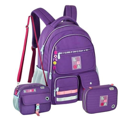Kit Mochila Luluca Costas Escolar Lancheira E Estojo Chaveiro Juvenil Infantil 2025 LU24600 (ROXO)