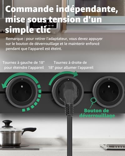 GONEO Rail de Prises modulable Mural 75 cm, multiprise électrique avec 5 adaptateurs et interrupteurs, 16A 3680W, 2P+T, Extensible jusqu'à 8 Prises, idéal pour Cuisine, Salon, Lieu de Travail – vue 5