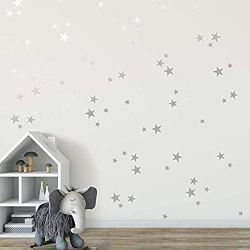 155 Pieces Silver Star Wall Decals – Self-Adhesive Stickers for Kids' Rooms, Nurseries, and Bedrooms by BUGYBAGY