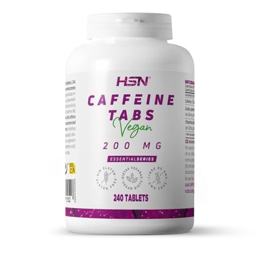 HSN Cafeína Anhidra 200mg | 240 Tabletas | Cafeína Pura de Efecto Rápido | Dosis Elevada | No-GMO, Vegano, Sin Gluten