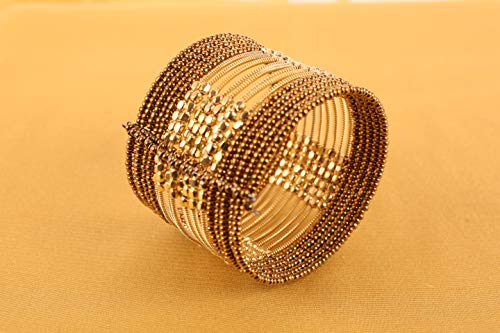 Image of Touchstone Indian Colorful Bead Bracelet Bollywood Beaten Metal Beads Openable Broad Cuff Bracelet in Gold or White Tone for Women.