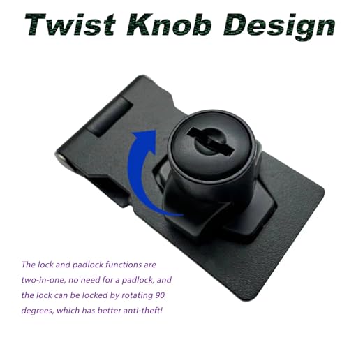 Image of 2 Pack Keyed Hasp Locks 2.5 Inch, Zinc Alloy Hasp Latches with Key, Twist Knob Keyed Locking Hasp Safety Hasp Door Lock for Drawer, Cabinets, Gates, Closets, Small Door(Black)