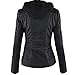 Newbestyle Lederjacke für Damen, Reißverschluss, Mantel mit Kapuze, kurz, Schwarz , 48