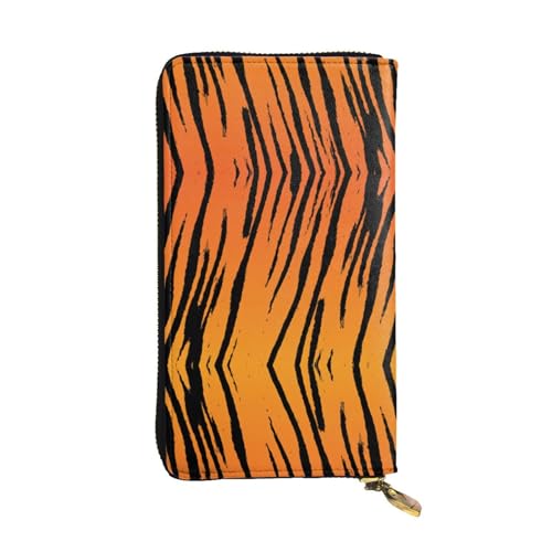 Portefeuille long en cuir imprimé rayures de tigre vintage noir