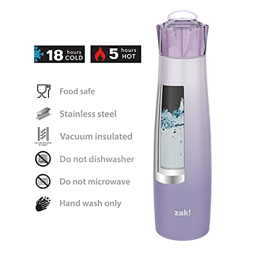 Image of Zak Designs 20 oz Jewel Vacuum Insulated 18 /8 Stainless Steel Water Bottle with Leak-Proof Lid, Keeps Cold and Fits In Car Cup Holders for Travel (20 oz, Amethyst)