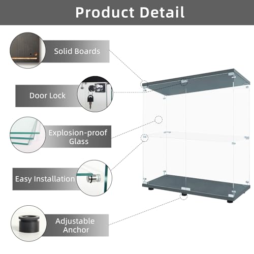Image of LFT HUIMEI2Y 2-Tier Glass Display Cabinet with Lock, Display Case Black