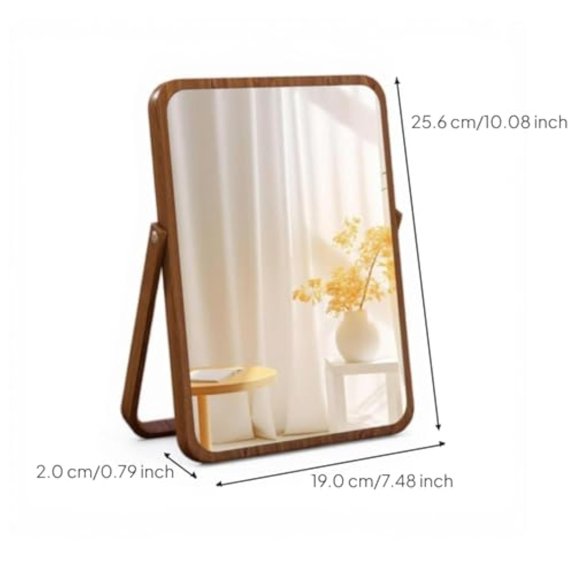 Sturdy Wood Folding Desktop Vanity Mirror, Walnut