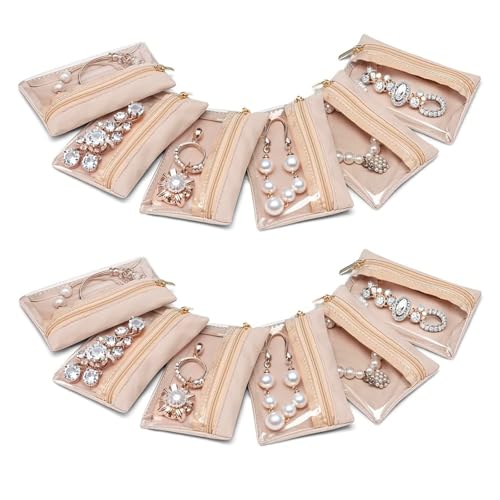Businey Travel Jewellery Pouches,12pcs Small Jewellery Bag with Zipper, Jewellery Rolls for Travelling, Jewellery Organiser for Women Travel Business Trip