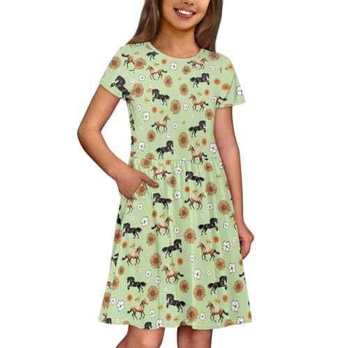 Image of Short Sleeve Dress for Girls with Pockets Cute Toddler Girl Clothes Summer 2-12