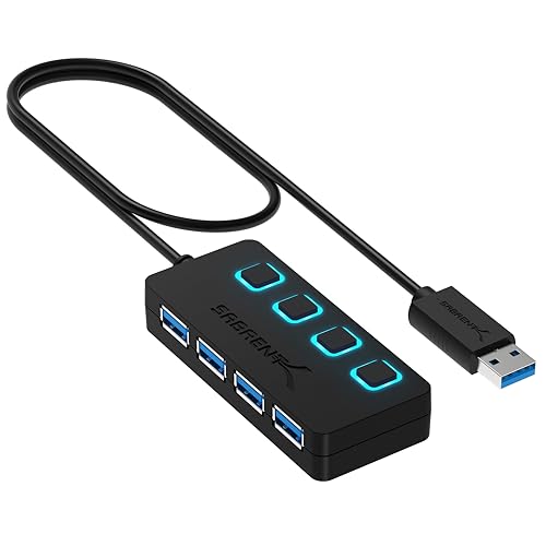 SABRENT Hub de 4 Puertos USB con interruptores de alimentación Individuales y LED | USB 3.0 | para PS5, Xbox, PC, y Gaming [HB-UM43]