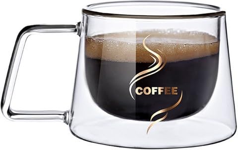 Image of Double Walled Clear Glass Transparent Coffee Mug with Solid Square Handle 200 ML Hot Cold Tea Cup with (Pack of 1)