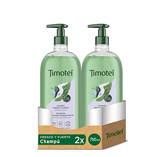 Timotei champú fresco y fuerte para cabello débil y apagado con hierbas alpinas; con limpiadores de origen vegetal, 95% ingredientes de origen natural y sin siliconas, 750ml