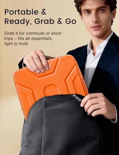 Image of DOMISO 14 inch Laptop Sleeve with Handle, Shockproof & Waterproof EVA Protective Laptop case, Hard Laptop Sleeve for 14 inch HP Dell Asus Lenovo Laptop, Orange