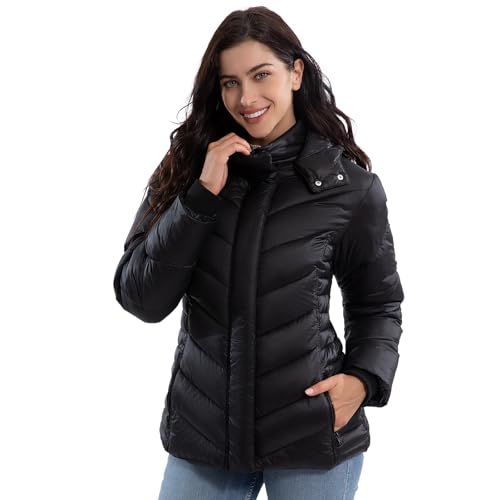 ZMC Thicken Women's Winter Puffer Coat, Warm Hooded Short Puffy Packable Jacket