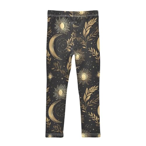 Golden Moon Sun Leaves Girls Leggings Ultra Soft Compression Yoga Gym Pants for Kids 4-10T2