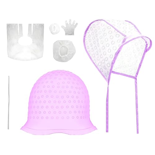 Bonnet à mèches en silicone - Réutilisable - Doux et lavable - Pour femmes et filles - Avec crochet - Violet