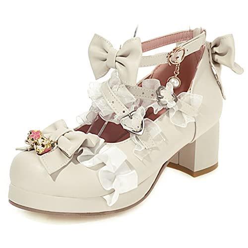 Mary Janes plateforme Lizoleor anti-douleur aux pieds avec talon carré stable beige 39