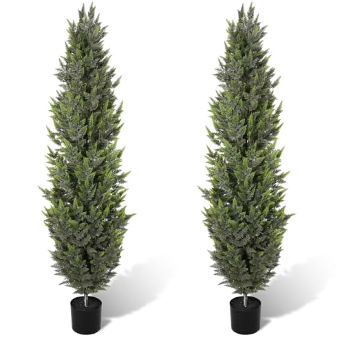 BEIYU 6ft Artificial Cedar Topiary Tree Set of 2, Ultra