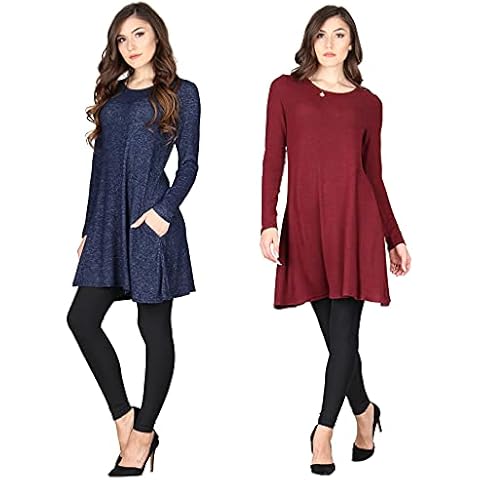 Lildy Women's Plush Knit Tunic, Loose Casual Stretchable Pullover, Navy/Heather Burgundy 2-Pack, Large/XL Cover