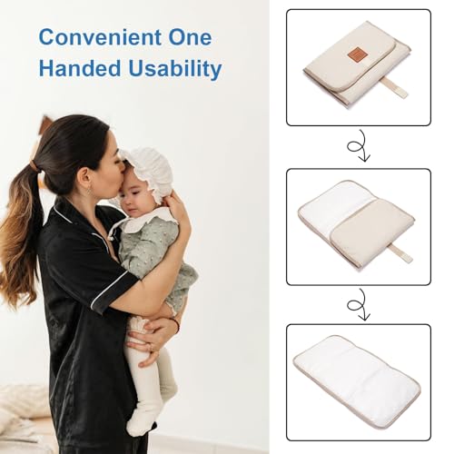 Changing Mat Portable - 1 Pcs Portable Changing Mat, Waterproof Foldable Baby Changer Pads, Machine Washable, Travel Baby Changer Pads for Moms and Dads (Ivory) - Image 6
