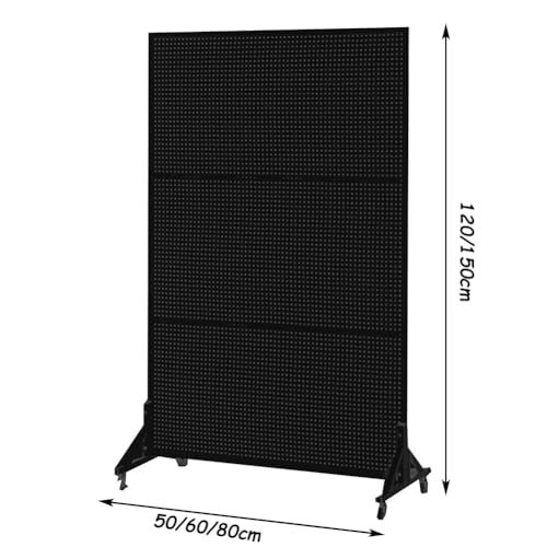 Présentoir mobile en métal perforé noir avec base robuste et crochets - 3