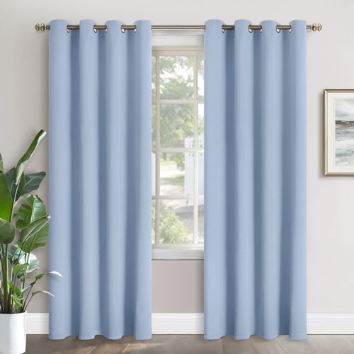 Image of YoungsTex Light Blue Blackout Curtains 84 Inches Long for Living Room - Thermal Insulated with Grommet Darkening Window Treatments Privacy for Kids Boy Nursery Bedroom, 2 Panels, 52 x 84 Inch