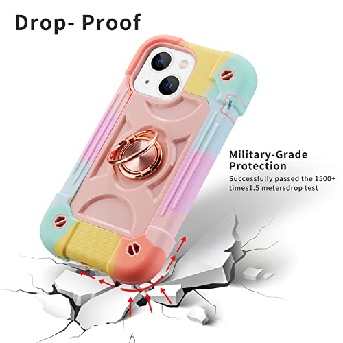 Markill Compatible With Iphone 13 Mini/Iphone 12 Mini Case 5.4 Inch With Built-In Ring Stand, Military Grade Drop Protection Full Body Rugged Heavy Duty Protective Cover. (Rainbow Pink) #TOP1