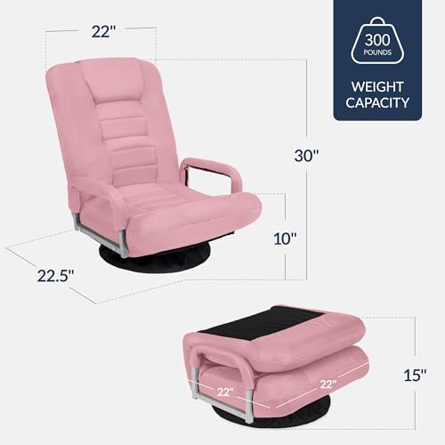 Image of Best Choice Products Swivel Gaming Chair 360 Degree Multipurpose Floor Chair Rocker for TV, Reading, Playing Video Games w /Lumbar Support, Armrest Handles, Adjustable Foldable Backrest - Pink