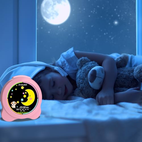 Sinoviwe Kids Alarm Clock Sun & Moon LED Display with Day & Date OK to Wake Clock with Night Light for Kids Children's Sleep Trainer Gift for Boy and Girls (Pink) - image 8